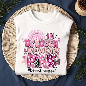 In October We Wear Pink T-Shirt, Retro Breast Cancer Tee, Breast Cancer